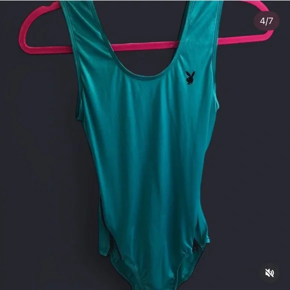 Vintage blue/aqua playboy playmate 1 piece swimsuit size small.